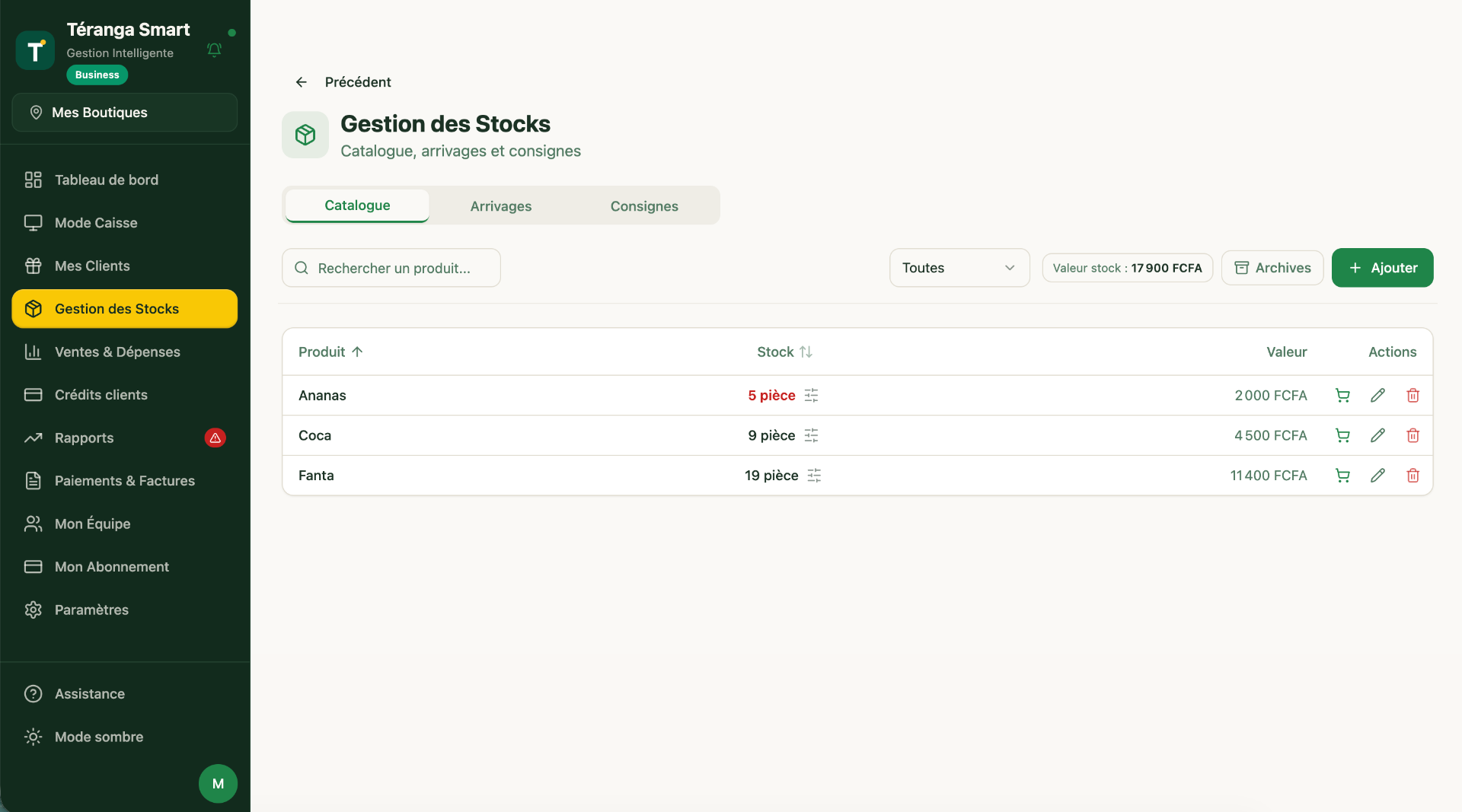 Aperçu — Gestion des Stocks
